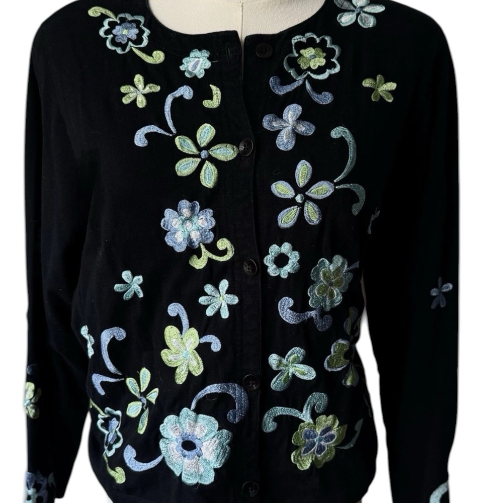 Michael Simon Lite Black Floral Embroidered Cardigan Tank Set M L Vintage